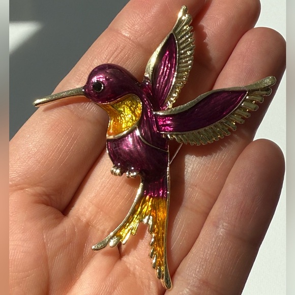 Brooch Purple Hummingbird Brooch | Enamel Bird Pin Jewelry - Picture 4 of 7